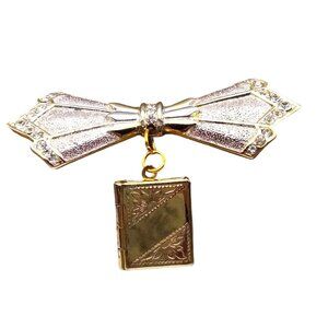 Vintage Schandra Elegant Bow Lapel Locket Pin, Designer Pendant Book Brooch